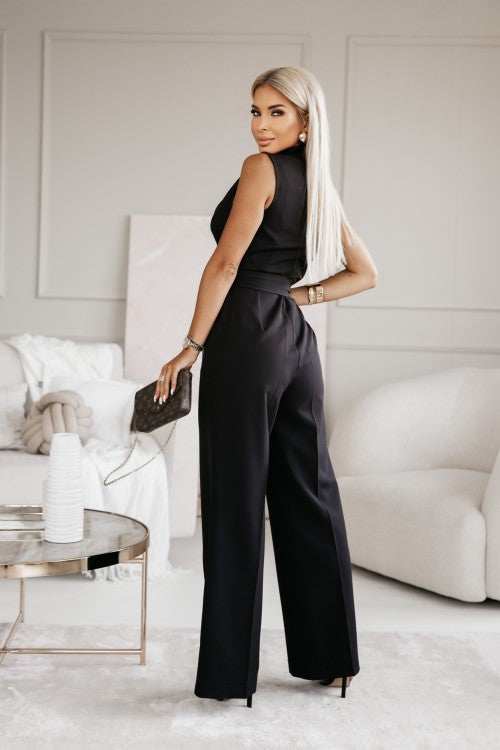 Eloise | Women's Sleeveless Wide Leg Jumpsuit Wrap V-Neck Belted
