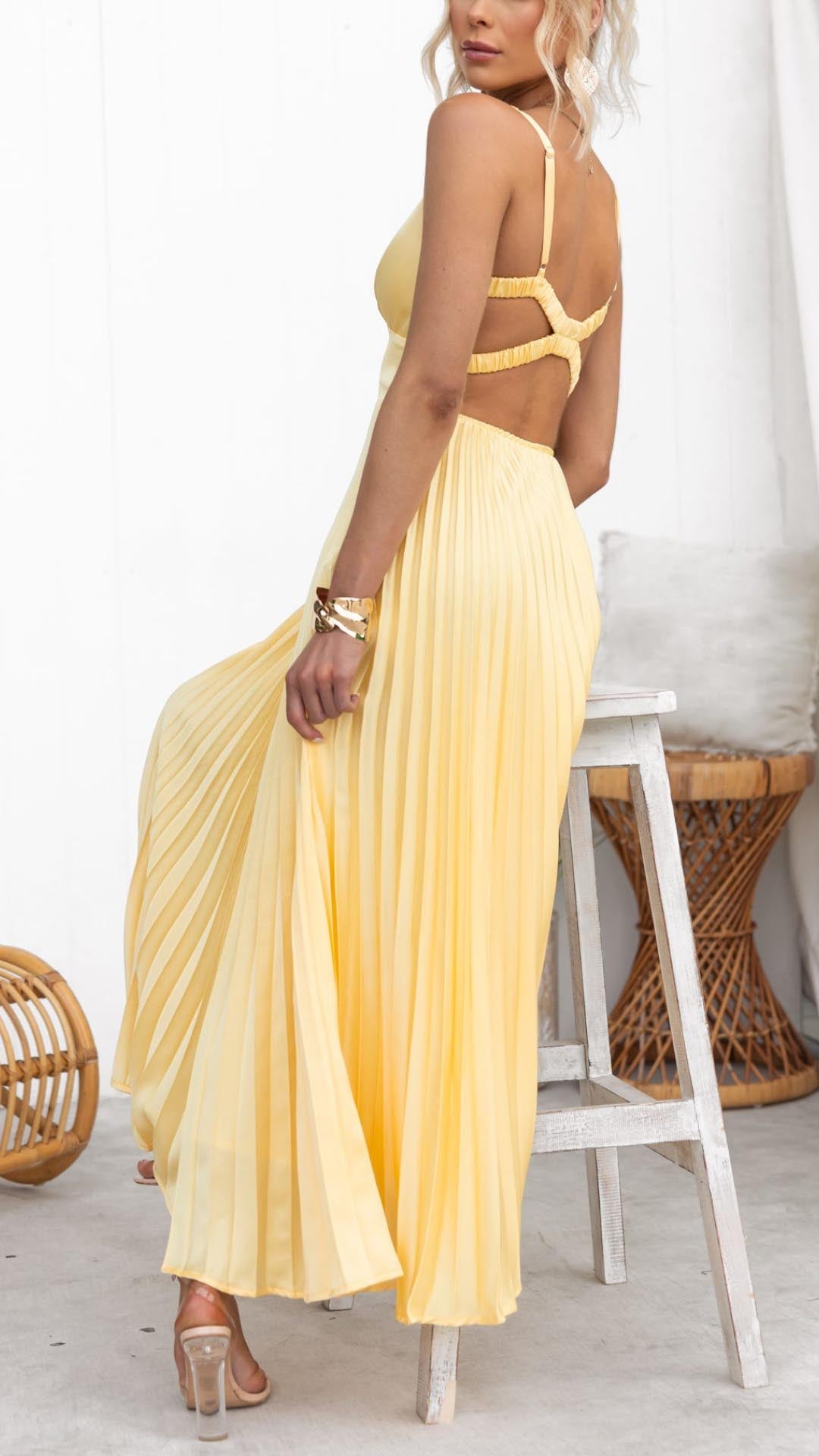 Rosalind | Women's Wedding Guest Pleated V-Neck Maxi Dress Evening