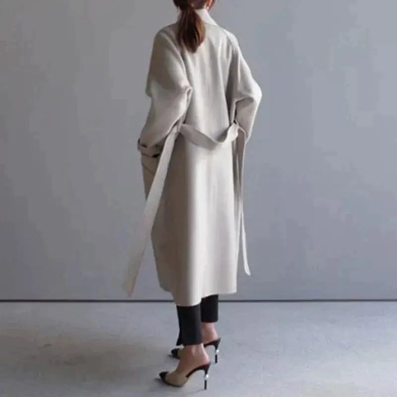 Women’s Longline Trench Coat – Elegant Belted Classic Overcoat