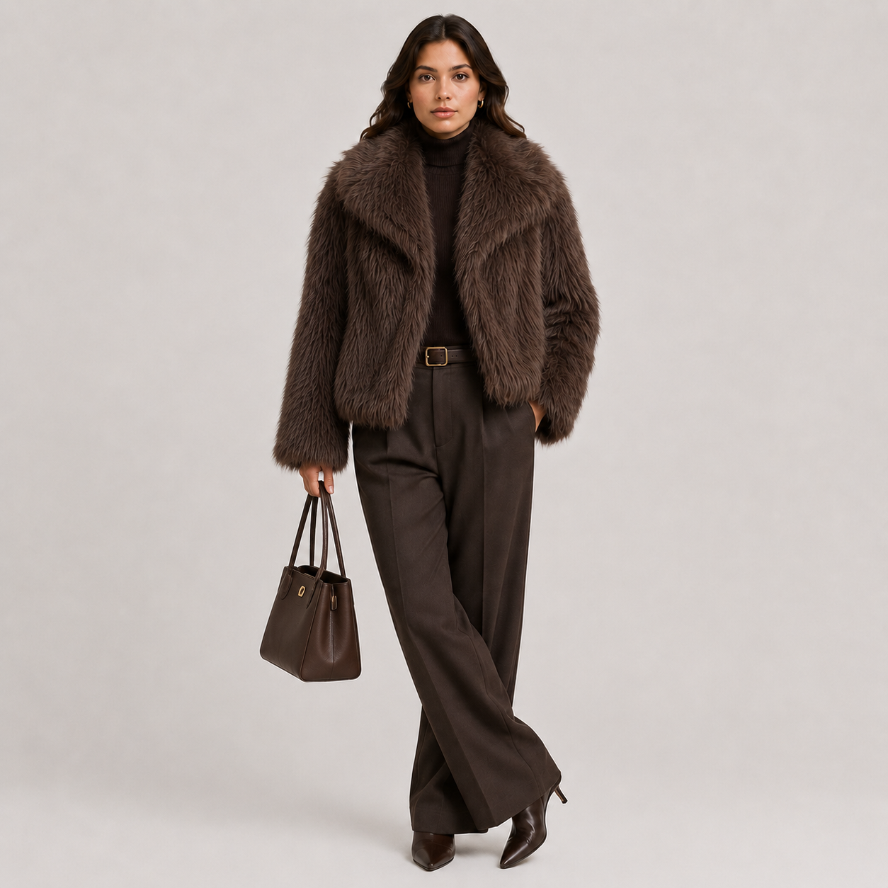 Women's Warm Faux Fur Look Jacket for Winter Elegant Outerwear