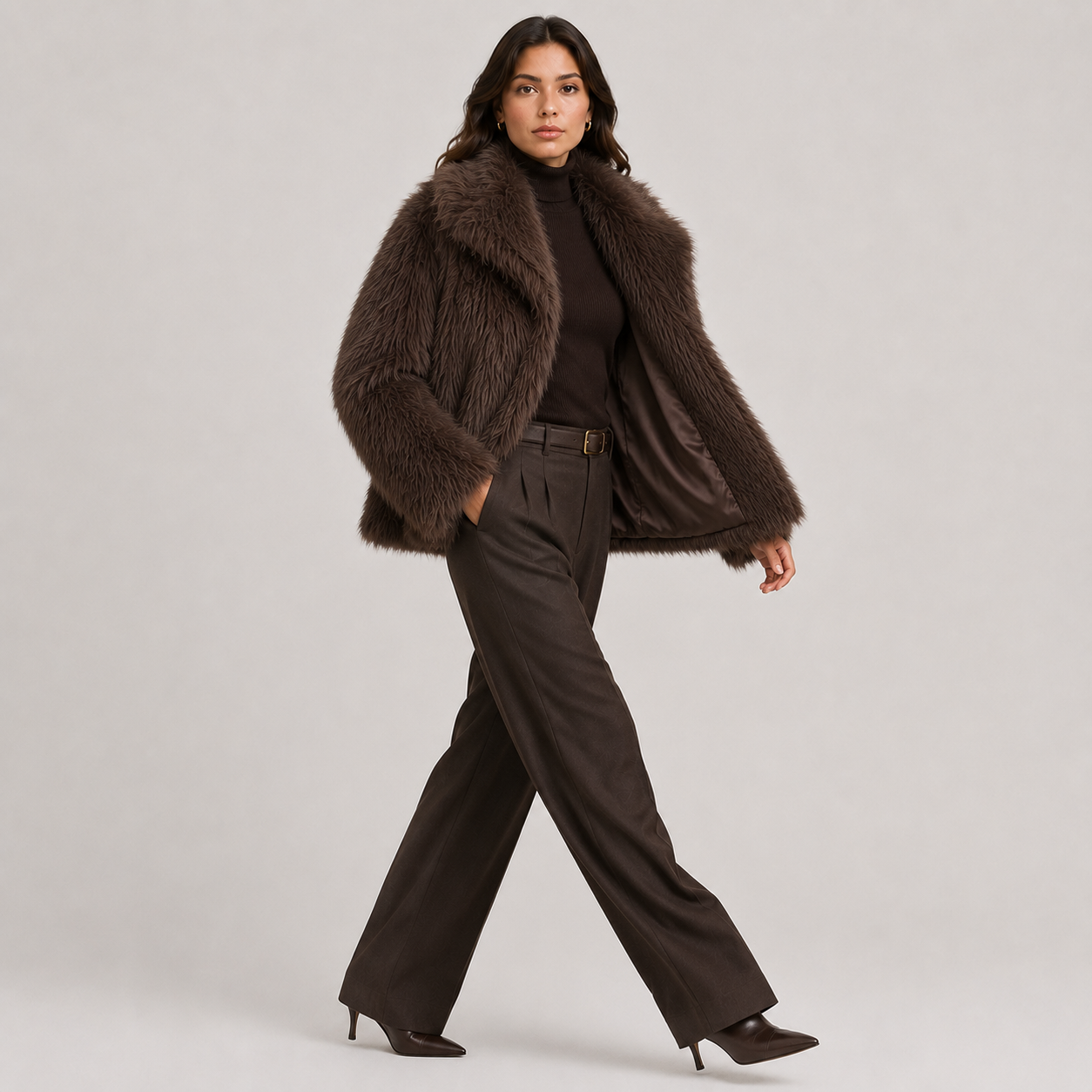 Women's Warm Faux Fur Look Jacket for Winter Elegant Outerwear