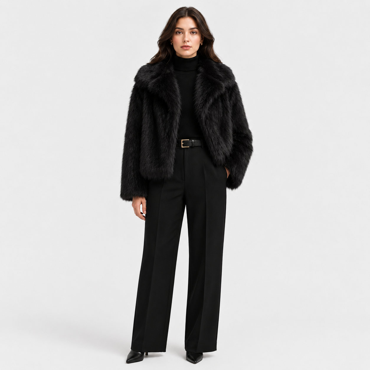 Women's Warm Faux Fur Look Jacket for Winter Elegant Outerwear