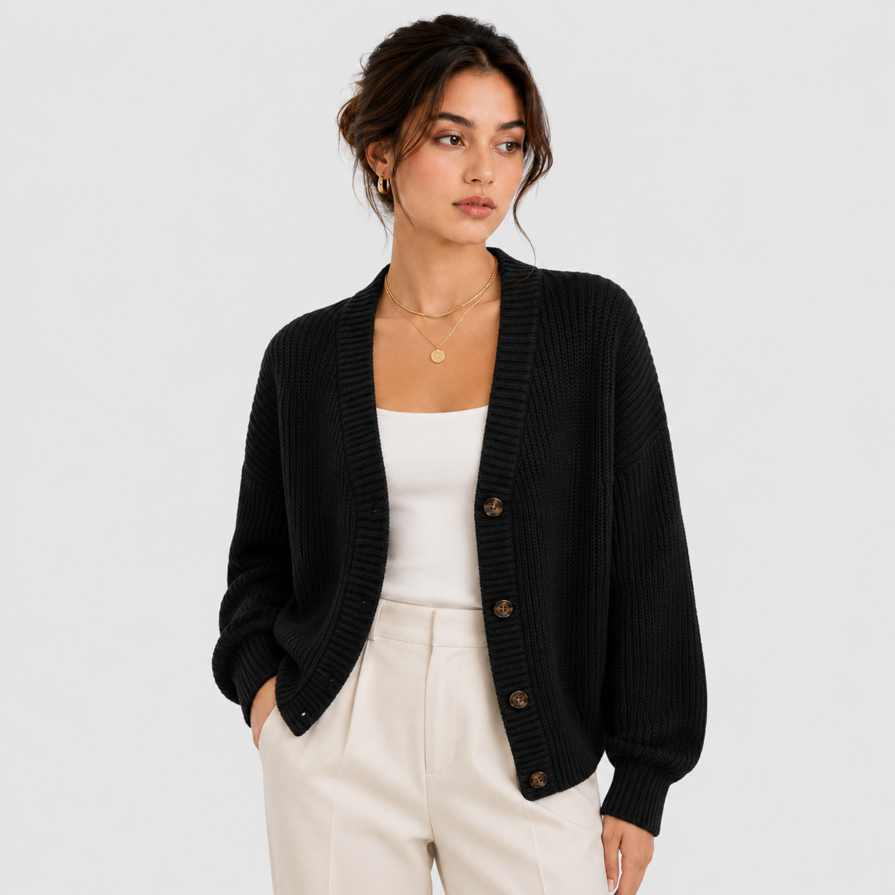 Women's Cardigan Sweater Knit Front Button Long Sleeve