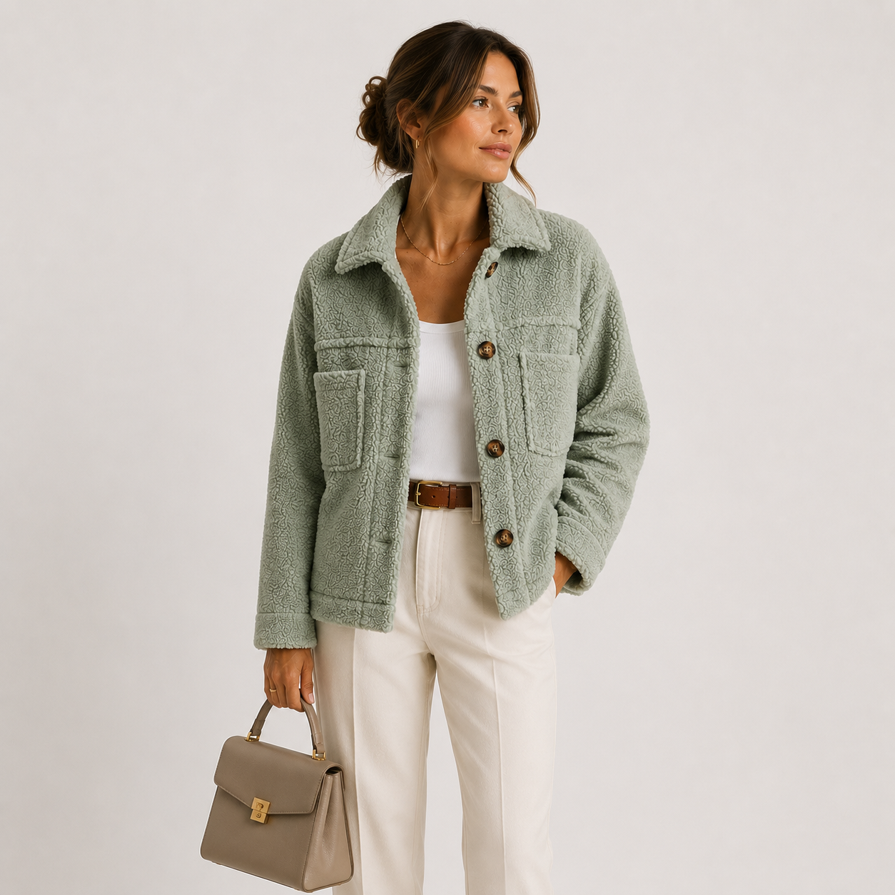 Women's Plush Sherpa Jacket Cozy Lightweight Casual Shacket