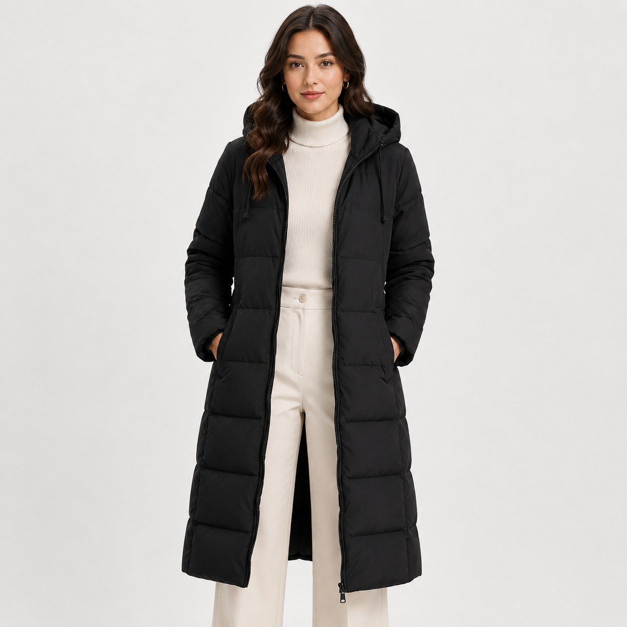 Women’s Long Puffer Coat Hooded Quilted Warm Winter Jacket