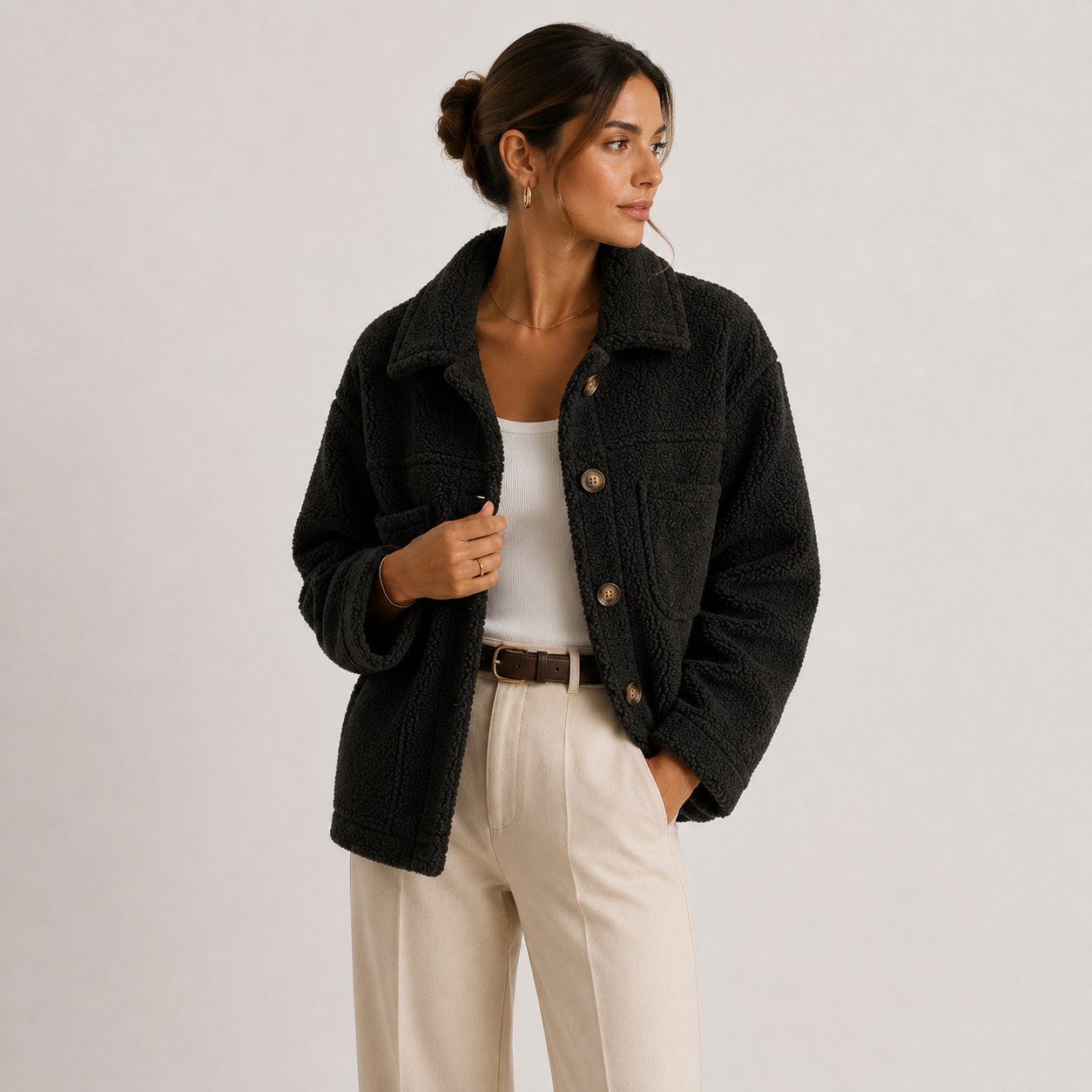 Women's Plush Sherpa Jacket Cozy Lightweight Casual Shacket