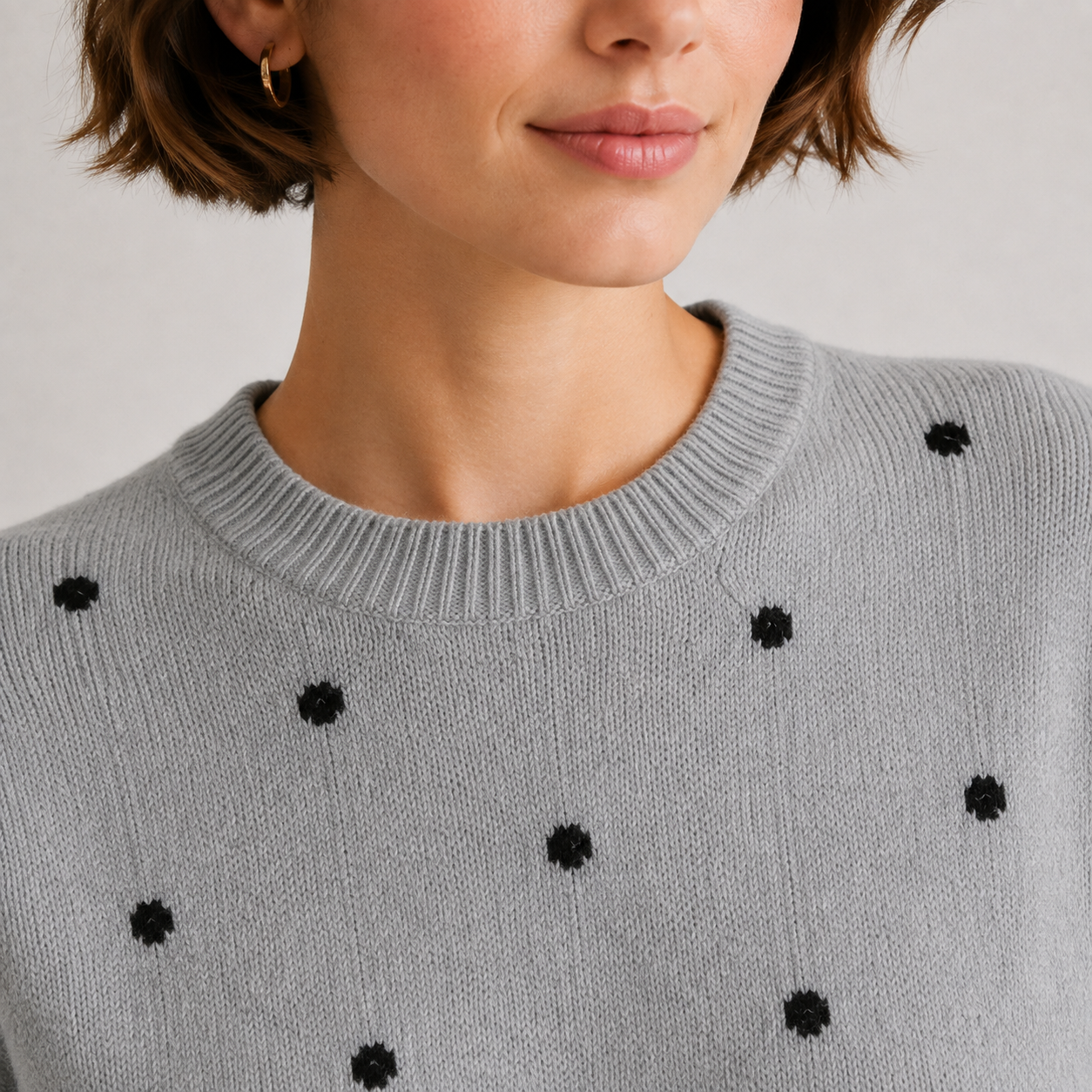 Women's Polka Dot Knit Sweater Lightweight Casual Crew Neck