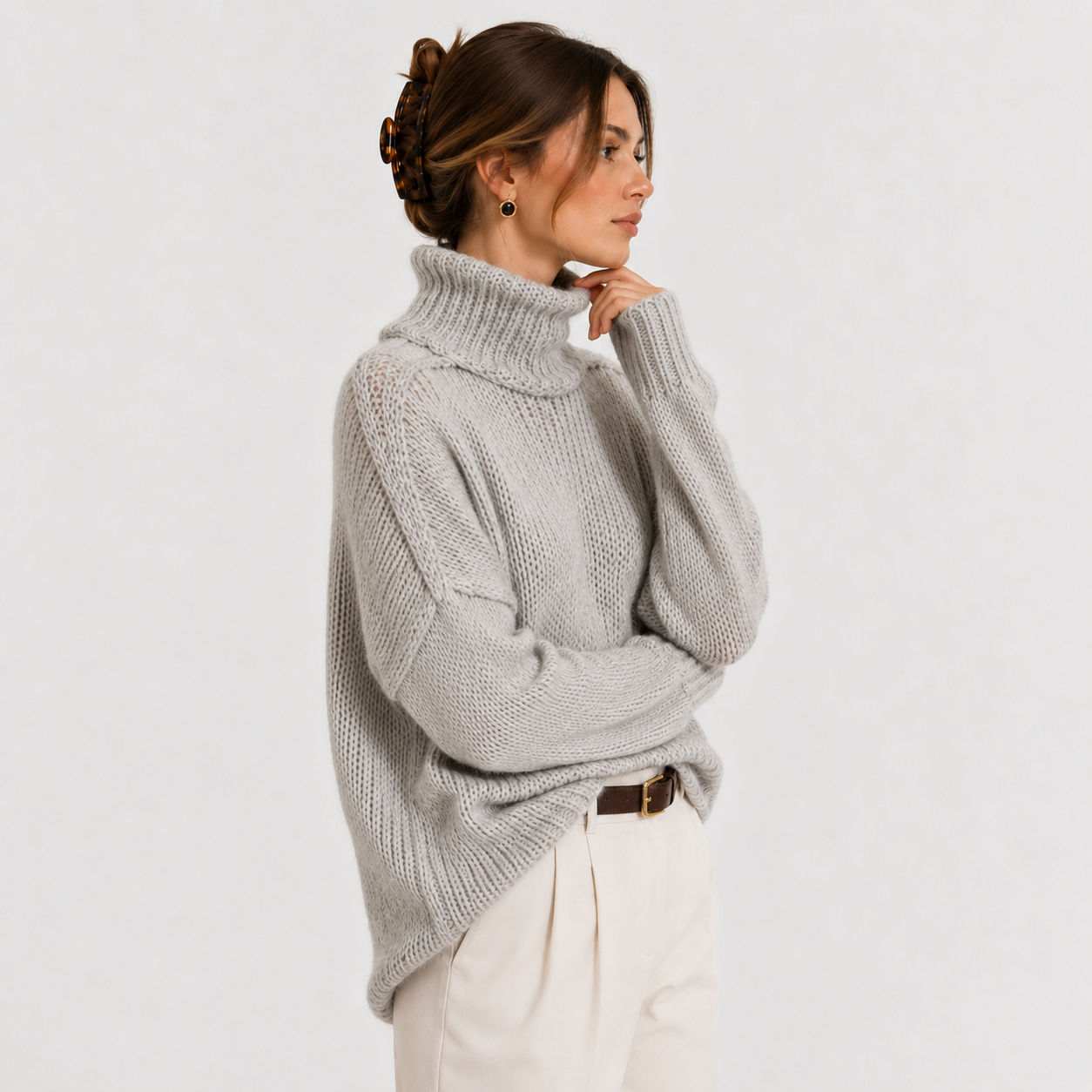 Women's Relaxed Knit Sweater Comfortable Long Sleeve Pullover
