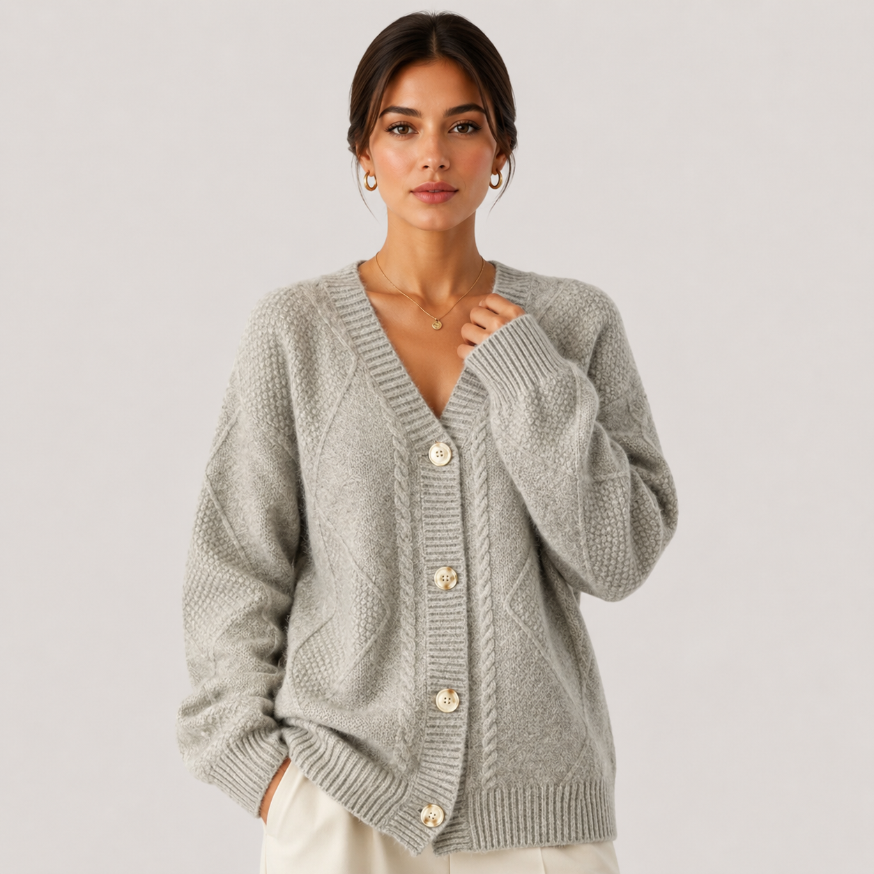 Women's Premium Knit Cardigan Cozy Long Sleeve Button Sweater