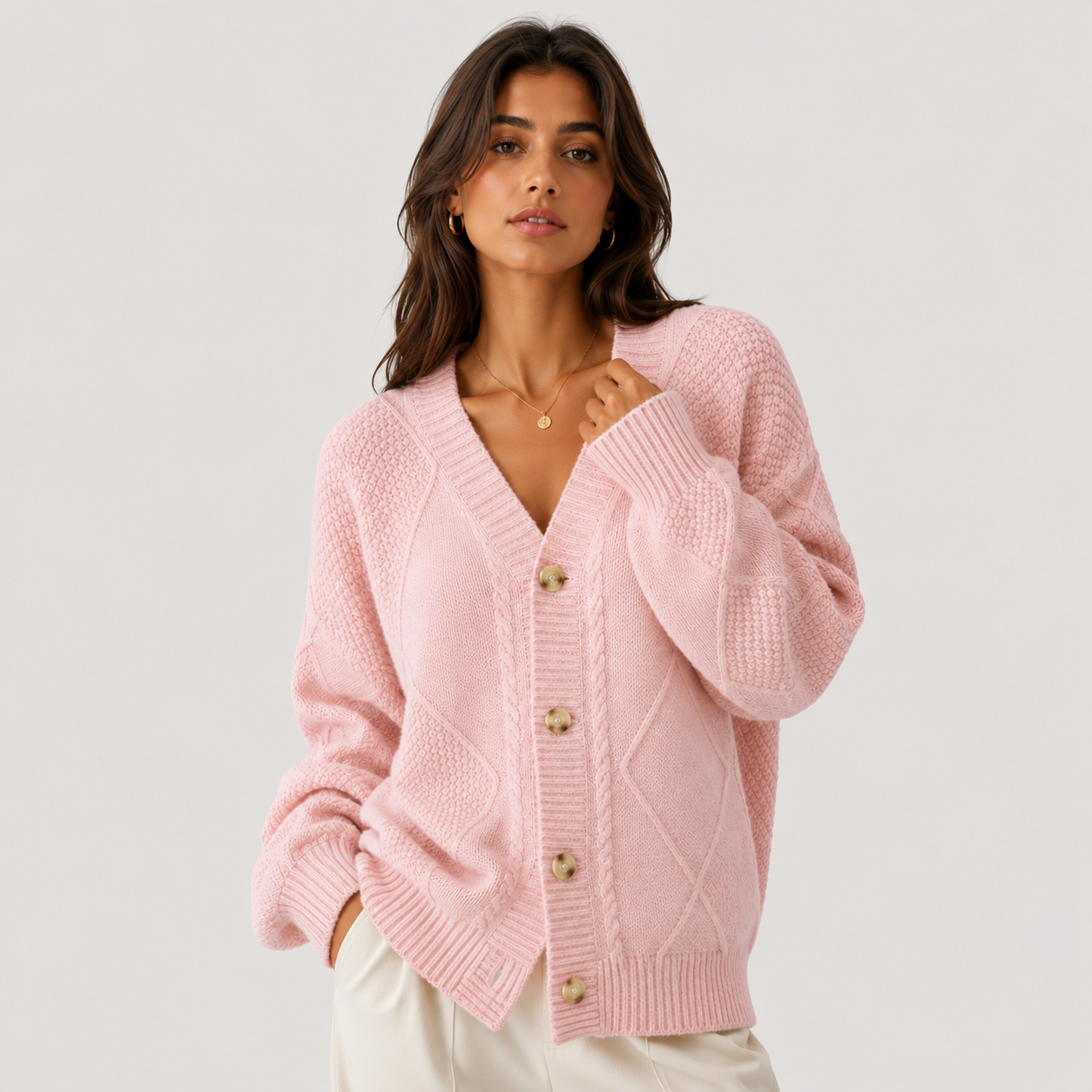 Women's Premium Knit Cardigan Cozy Long Sleeve Button Sweater
