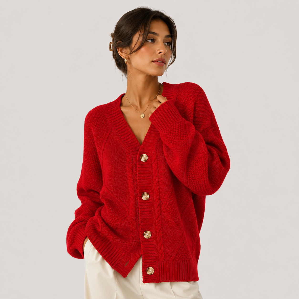 Women's Premium Knit Cardigan Cozy Long Sleeve Button Sweater