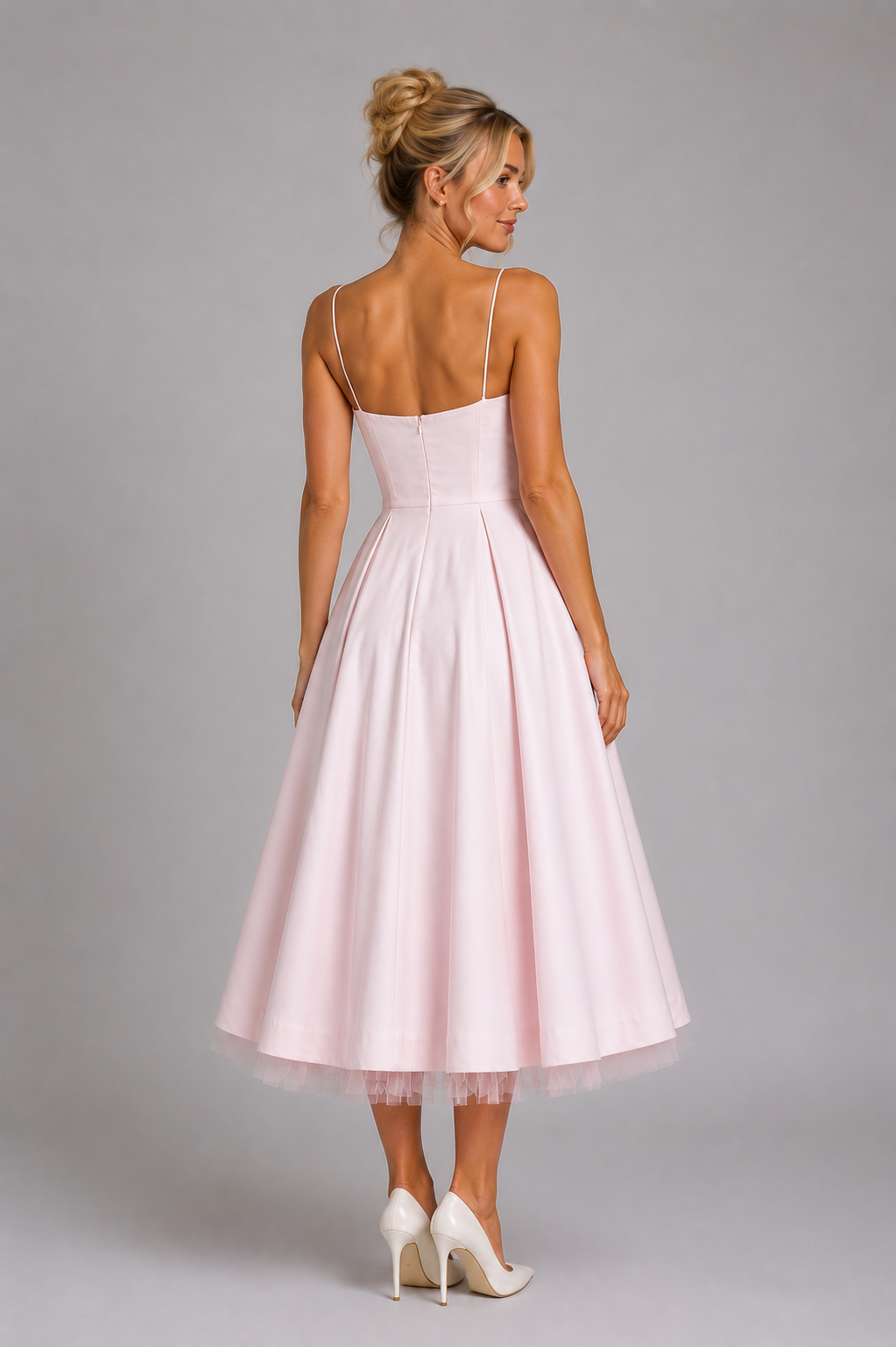 Women's Corset Midi Dress Sweetheart Neckline Full Skirt Tulle Hem Occasion