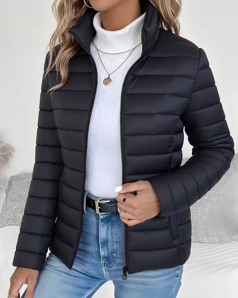 Women’s Lightweight Quilted Puffer Jacket with Stand Collar