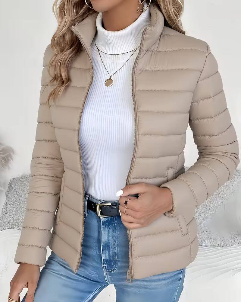 Women’s Lightweight Quilted Puffer Jacket with Stand Collar