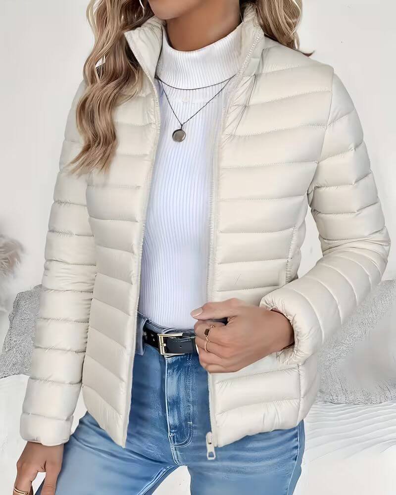 Women’s Lightweight Quilted Puffer Jacket with Stand Collar