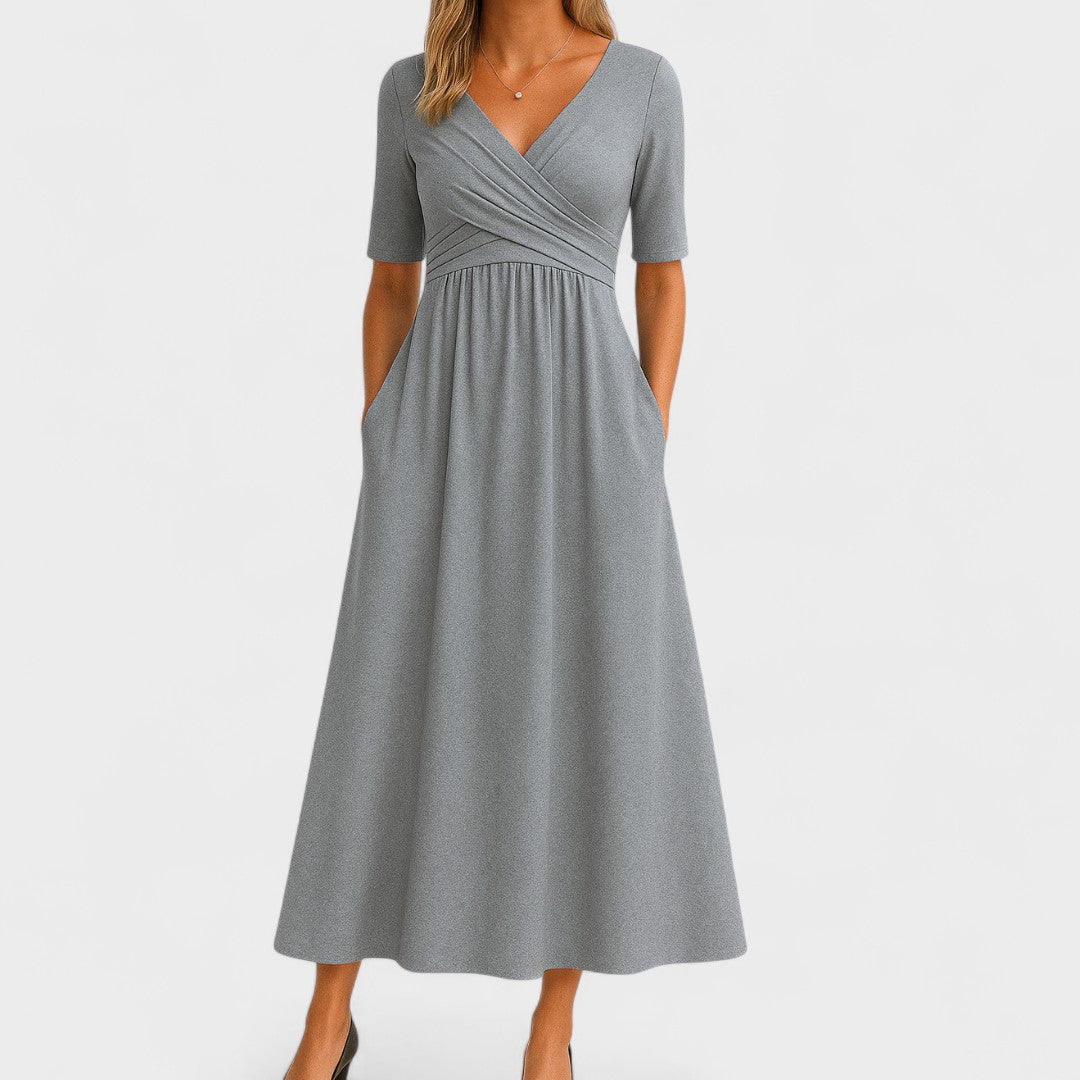 Sophia | Women's Midi Dress V-Neck Elbow Sleeve