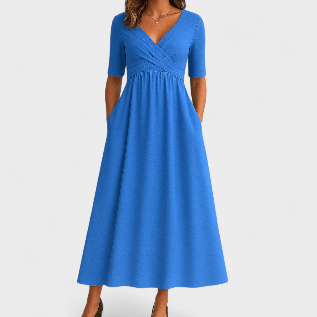 Sophia | Women's Midi Dress V-Neck Elbow Sleeve