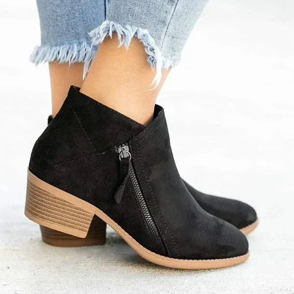 Mona | Women’s Ankle Boots – Side-Zip Design with Low Heel