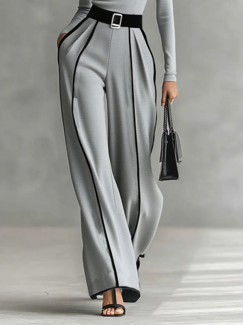 Linda | High-Neck Top & Wide-Leg Pants Set with Belt