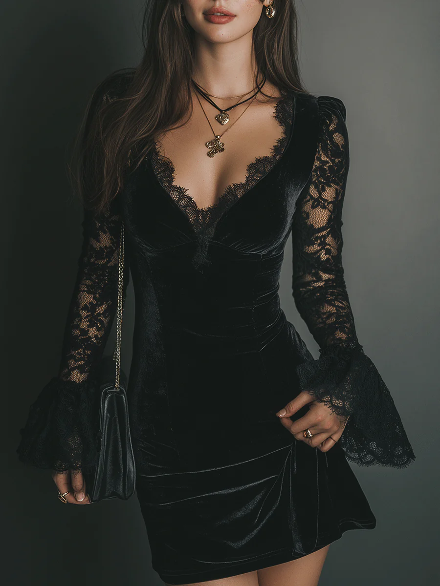 Vanie – Velvet and Lace Mini Dress