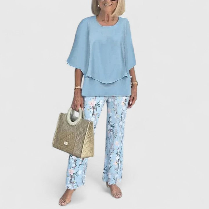 Fern | Women's Casual Floral Print Top and Wide-Leg Pants Set