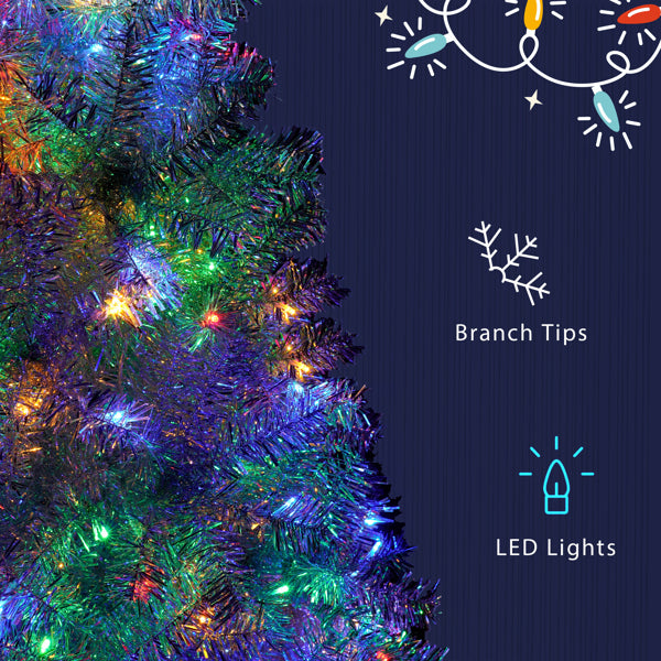 Pre-Lit Silver Christmas Tree 6ft – 300 LED Lights, 11 Light Modes, 800 Tips, Hinged Branches