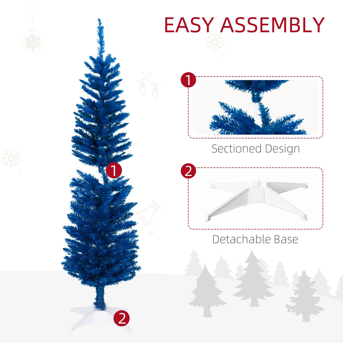 Blue Pencil Christmas Tree 5ft – Slim Unlit Artificial Tree, Flame-Retardant, Easy Setup
