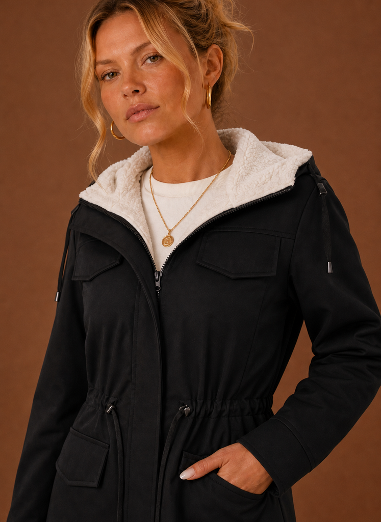 Women's Hooded Parka Jacket Fleece Lined Zip Up Long Winter Coat