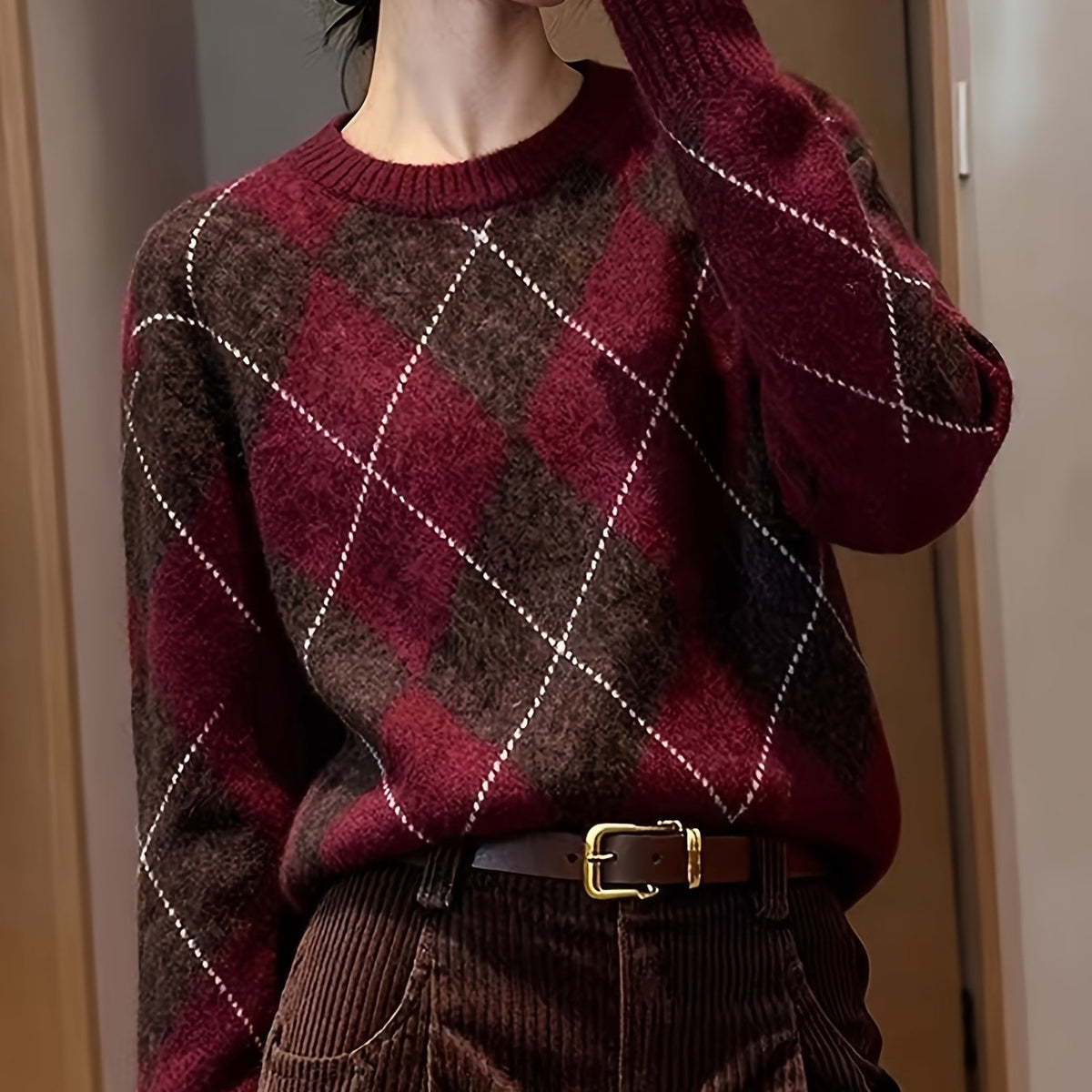 Brelwyn | Women's Argyle Knit Sweater Pullover