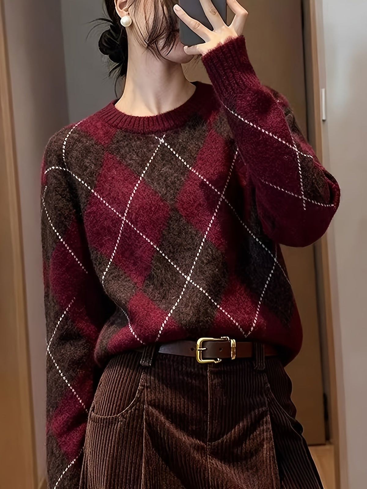 Brelwyn | Women's Argyle Knit Sweater Pullover