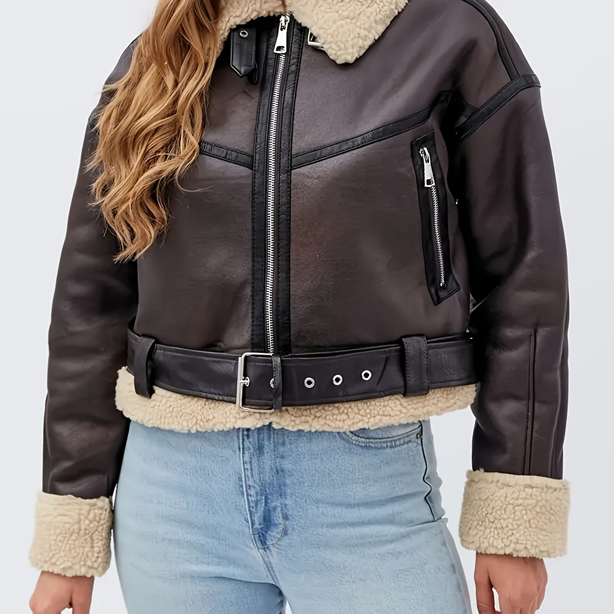 Brenvale | Women's Faux Leather Moto Jacket with Sherpa