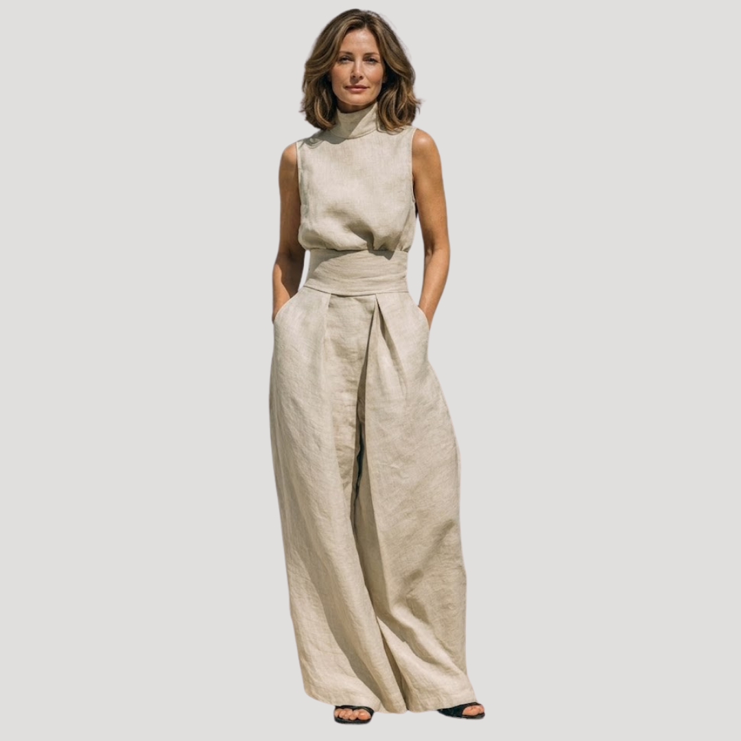 Briana | Women's Mock Neck Sleeveless Wide Leg Trouser Set