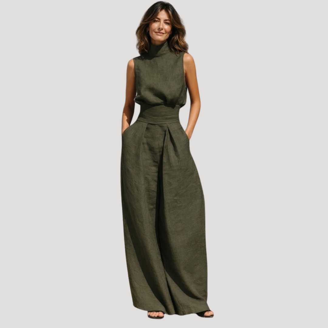 Briana | Women's Mock Neck Sleeveless Wide Leg Trouser Set