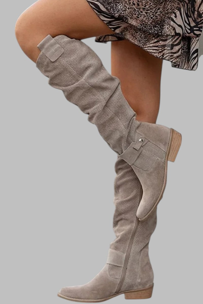 Relaxed Slouchy Buckle Knee High Boots