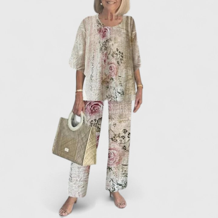 Fern | Women's Casual Floral Print Top and Wide-Leg Pants Set