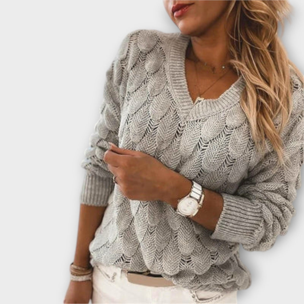 Calveth | Women's Cable Knit Sweater V-Neck Pullover