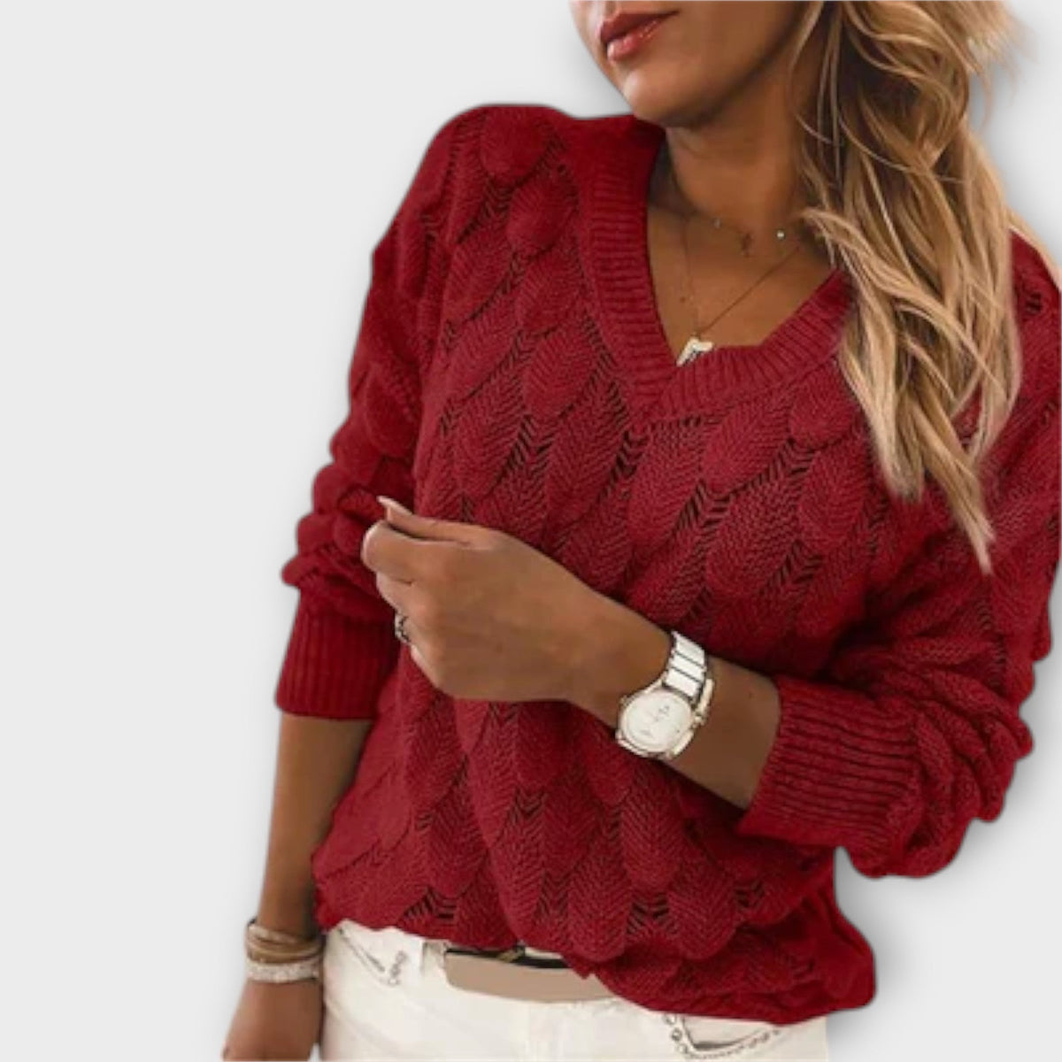 Calveth | Women's Cable Knit Sweater V-Neck Pullover