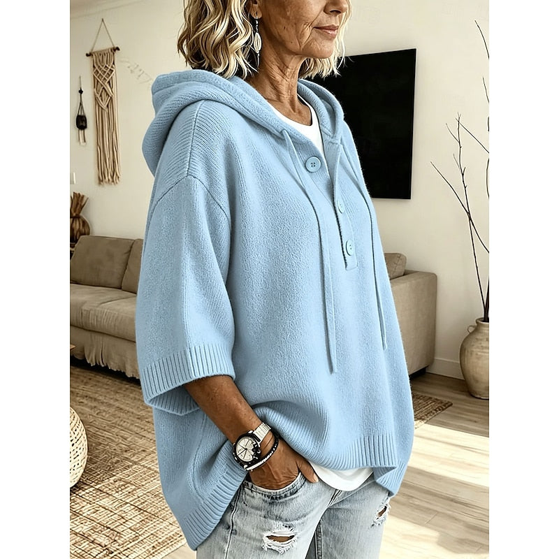 Calveth | Women's Hooded Knit Sweater Relaxed Pullover