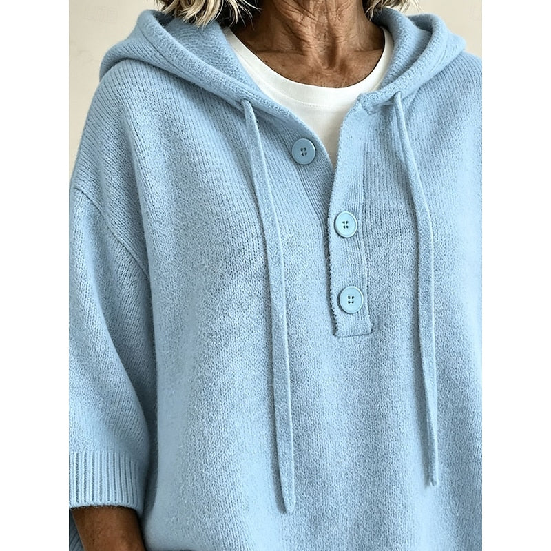 Calveth | Women's Hooded Knit Sweater Relaxed Pullover