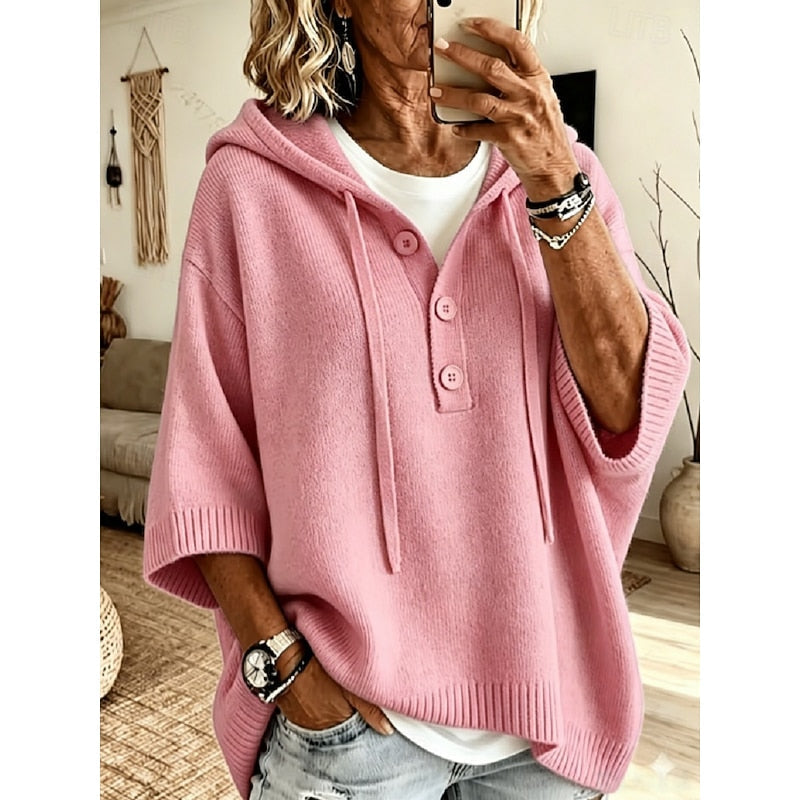 Calveth | Women's Hooded Knit Sweater Relaxed Pullover