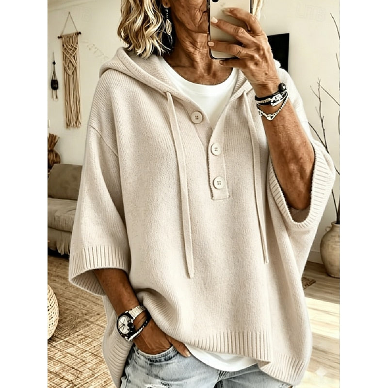 Calveth | Women's Hooded Knit Sweater Relaxed Pullover