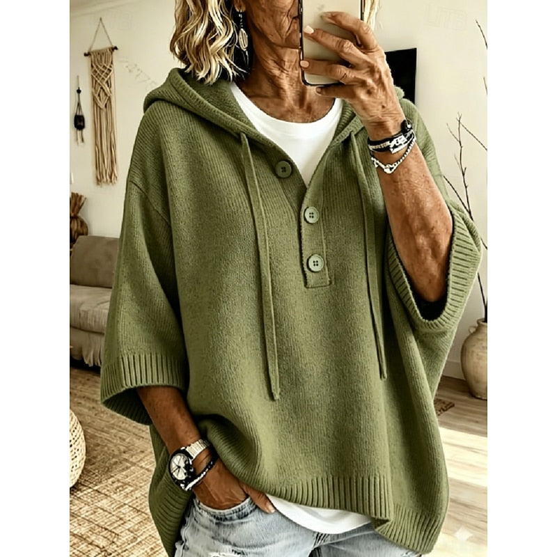 Calveth | Women's Hooded Knit Sweater Relaxed Pullover