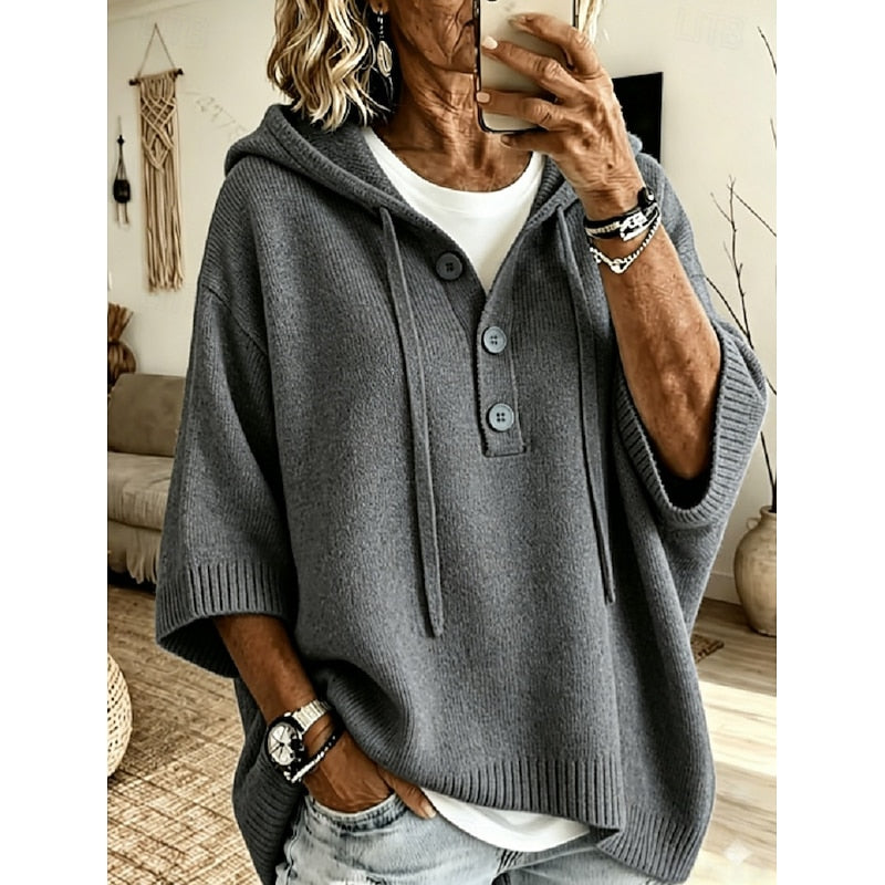 Calveth | Women's Hooded Knit Sweater Relaxed Pullover