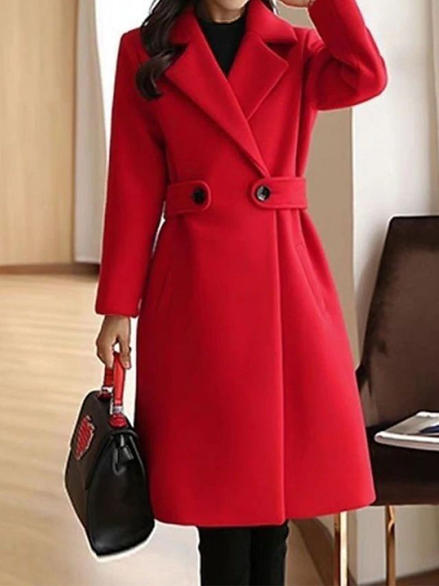 Calveth | Women's Long Wool Coat with Notch Lapel