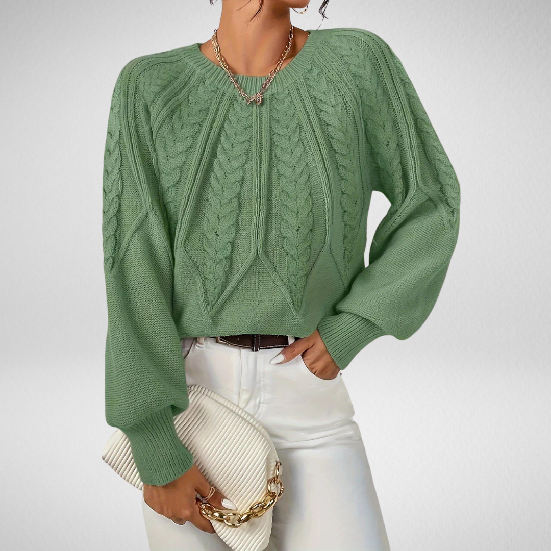 Calvina | Women's Cable Knit Crew Neck Sweater