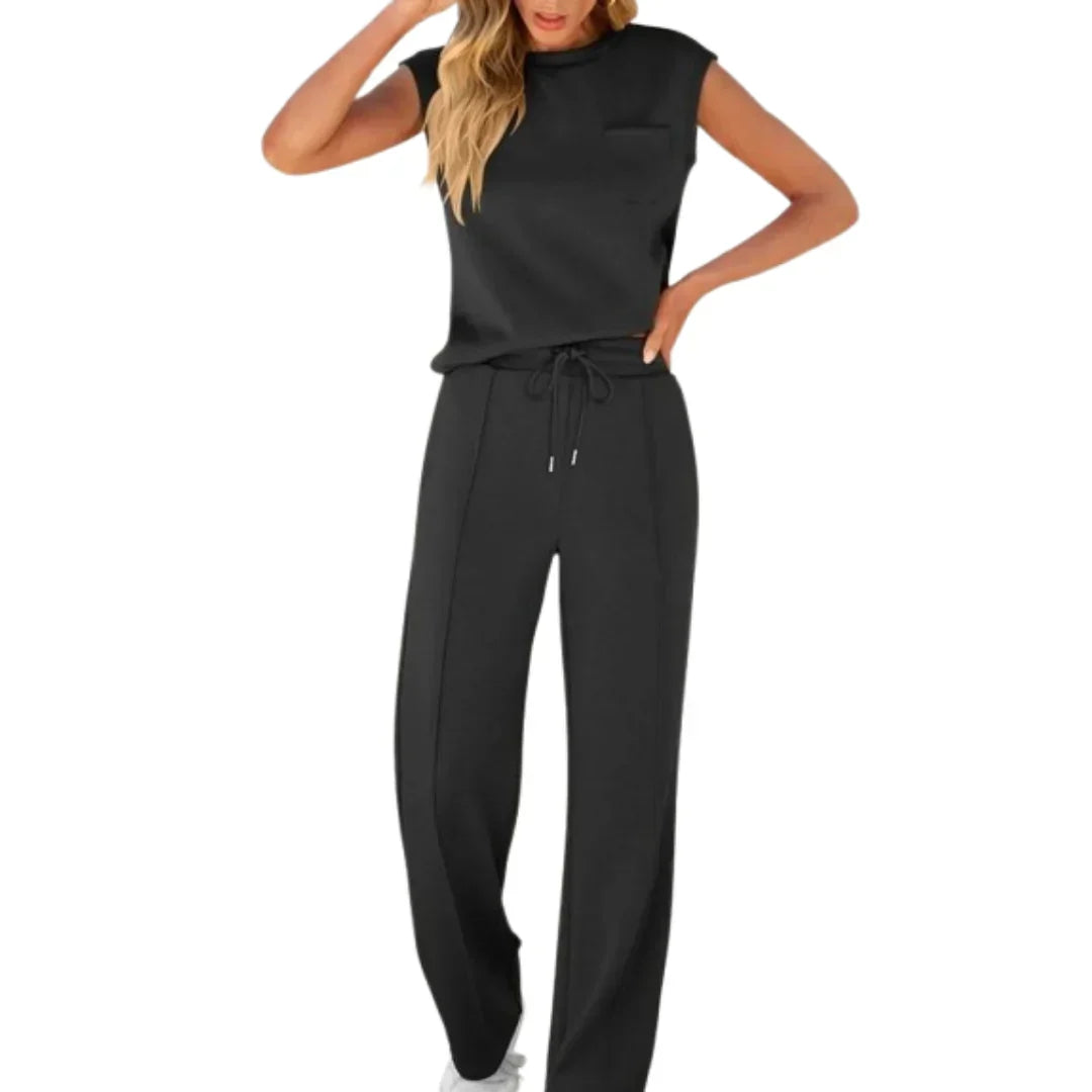 Calvindra | Women's Loungewear Set Cap Sleeve & Wide Leg Pants