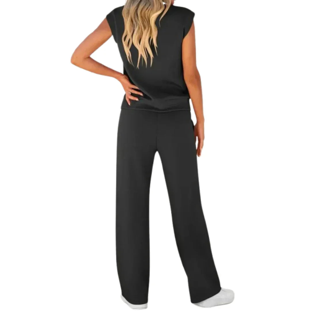 Calvindra | Women's Loungewear Set Cap Sleeve & Wide Leg Pants