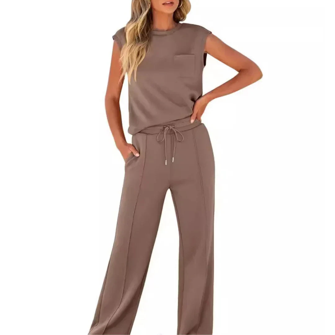 Calvindra | Women's Loungewear Set Cap Sleeve & Wide Leg Pants
