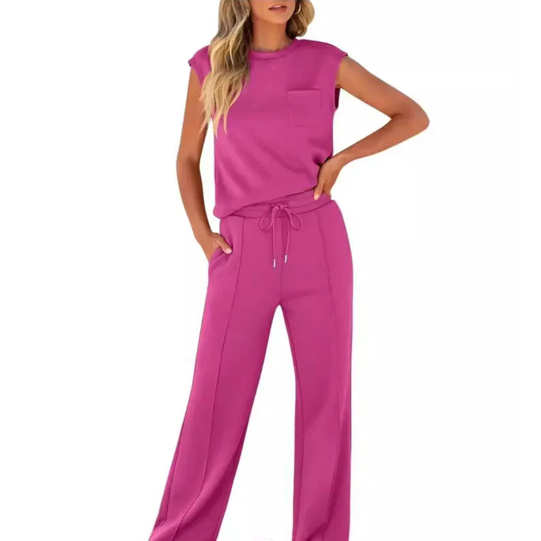 Calvindra | Women's Loungewear Set Cap Sleeve & Wide Leg Pants