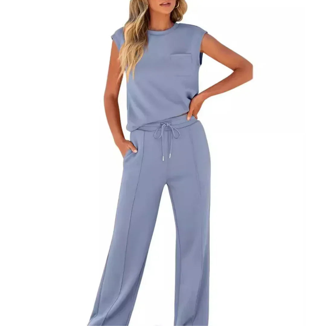 Calvindra | Women's Loungewear Set Cap Sleeve & Wide Leg Pants